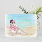 Beach Seashell Baby Girl Dusche Einladung (Stehend Vorderseite)