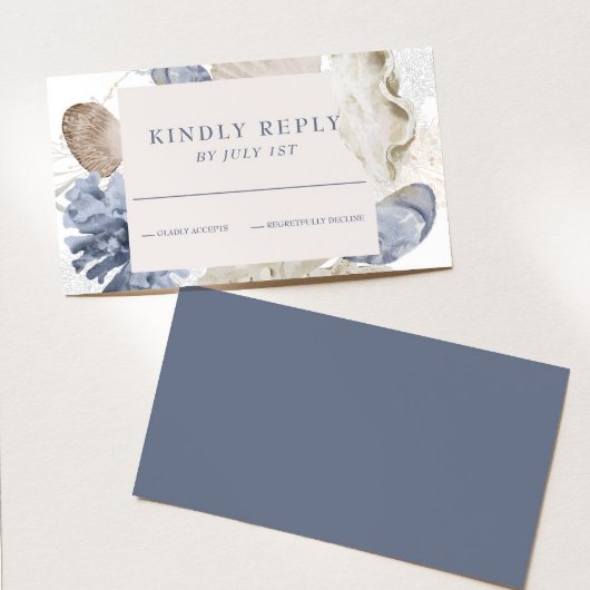 Beach SeaShell Blue Hochzeit RSVP Card Karte