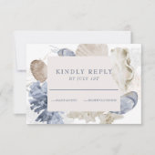 Beach SeaShell Blue Hochzeit RSVP Card Karte (Vorderseite)
