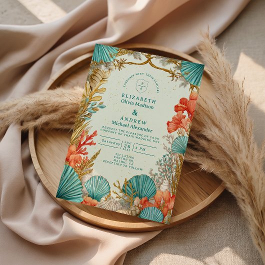 Beach Seashell Botanical Wedding Einladung