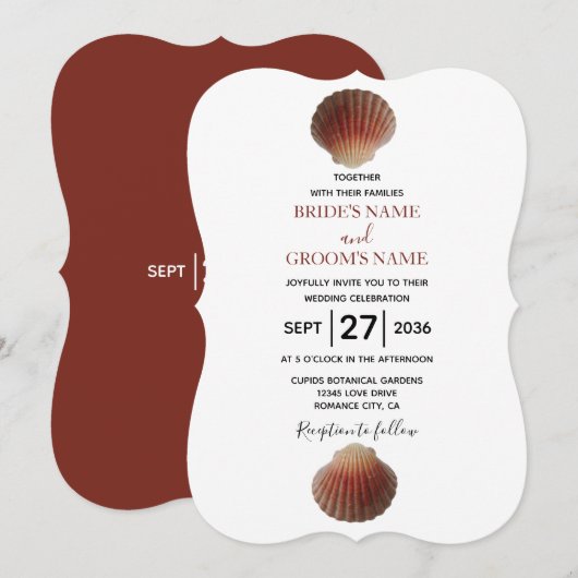 Beach Seashell Clams Wedding Einladungen (Vorne/Hinten)