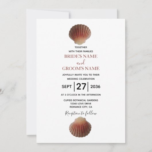 Beach Seashell Clams Wedding Einladungen (Vorderseite)