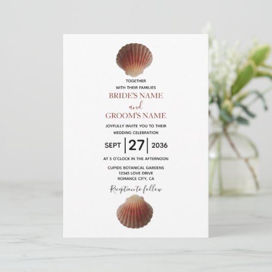 Beach Seashell Clams Wedding Einladungen (Stehend Vorderseite)