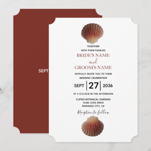 Beach Seashell Clams Wedding Einladungen (Vorne/Hinten)
