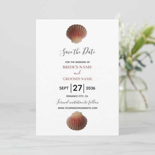 Beach Seashell Clams Wedding speichern das Datum Save The Date (Stehend Vorderseite)