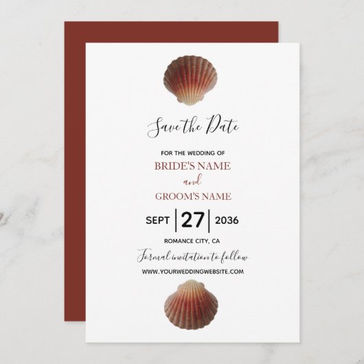 Beach Seashell Clams Wedding speichern das Datum Save The Date (Vorne/Hinten)