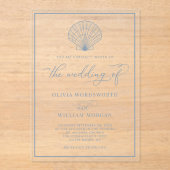 Beach Seashell Elegant Dusty Blue Wedding Acryleinladungen (Vorderseite)