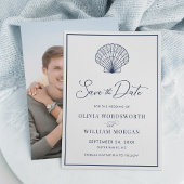 Beach Seashell Elegant Navy Blue Wedding Save The Date
