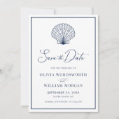 Beach Seashell Elegant Navy Blue Wedding Save The Date (Vorderseite)