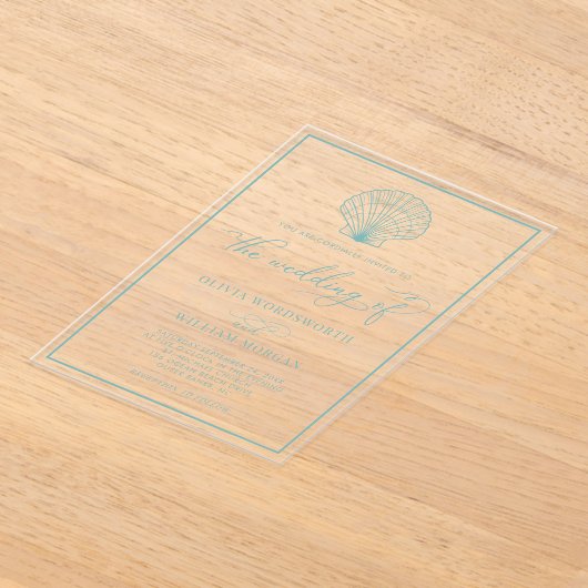 Beach Seashell Elegant Sea Glass Blue Wedding Acryleinladungen (Ablage )