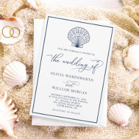 Beach Seashell Elegant White Navy Hochzeit
