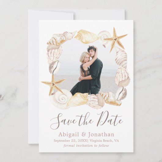 Beach Seashell Foto Blush Pink Elegante Hochzeit Save The Date (Vorderseite)