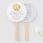 Beach Seashell Gold + Blue Wedding Programm Fächer (Vorne und Hinten)