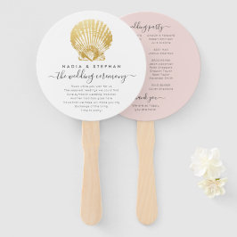 Beach Seashell Gold + Pink Wedding Program Fan Fächer