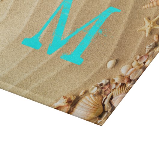 Beach Seashell Hawaii Monogram Glas Cutting Board Schneidebrett (Ecke)
