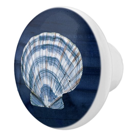 Beach Seashell Modern Navy Blue White Rustic Holz Keramikknauf (Rechts)