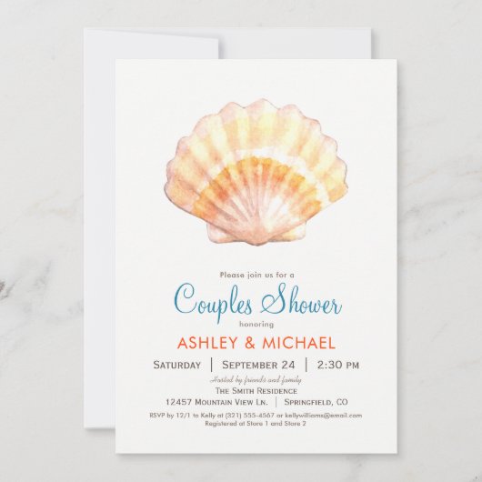 Beach Seashell Paares Dusche Einladung (Vorderseite)