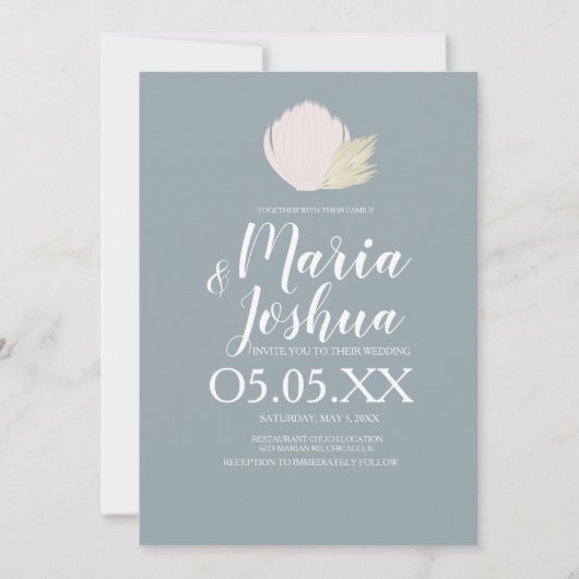 Beach Seashell Pampas Mute Wedding Einladung (Vorderseite)