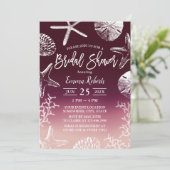 Beach Seashell Starfish Burgundy Red Brautparty Einladung (Stehend Vorderseite)