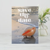 Beach Seashell String Lights Save the Date (Stehend Vorderseite)
