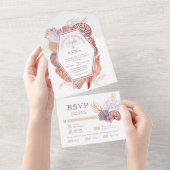 Beach Seashells Aquarellküste Chic Wedding Al All In One Einladung (Abreißen)