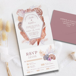 Beach Seashells Aquarellküste Chic Wedding Al All In One Einladung