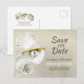 Beach Seashells auf Silvery Pearl Save the Date Ankündigungspostkarte (Vorne/Hinten)