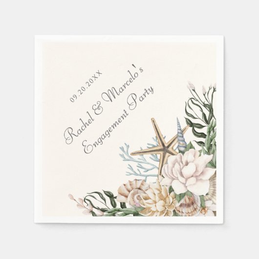 Beach Seashells Blumenpalm Polterabend Party Serviette (Vorderseite)