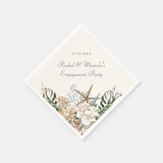 Beach Seashells Blumenpalm Polterabend Party Serviette (Ecke)