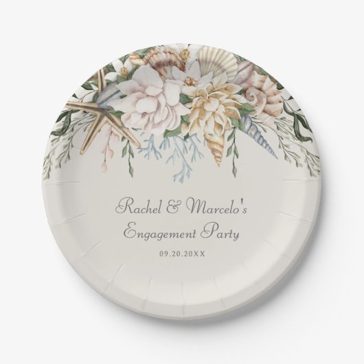 Beach Seashells BlumenWedding Pappteller (Vorderseite)