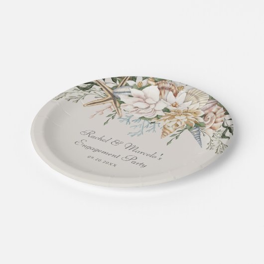 Beach Seashells BlumenWedding Pappteller (Schrägansicht)