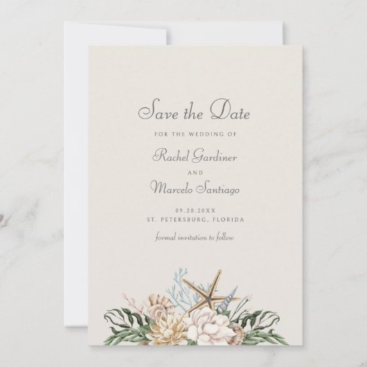 Beach Seashells BlumenWedding Save the Date (Rückseite)