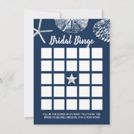 Beach Seashells Brautparty Bingo Game Navy Blue Einladung