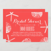 Beach Seashells Coral Red Brautparty Einladung (Vorne/Hinten)