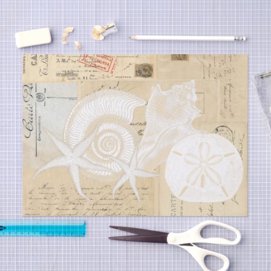 Beach Seashells Cream Französisches Postkartenpapi Seidenpapier (Handwerk)