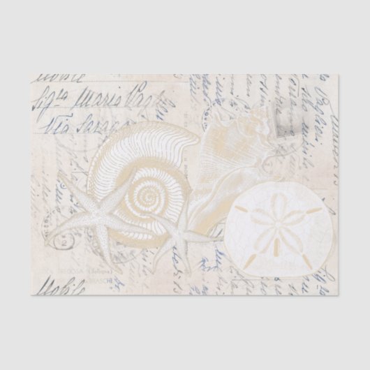 Beach Seashells Cream Italian Writing Tissue Paper Seidenpapier (Vorderseite)