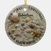 Beach Seashells Erstes Weihnachts-neues Zuhause-Fo Keramik Ornament (Vorne)