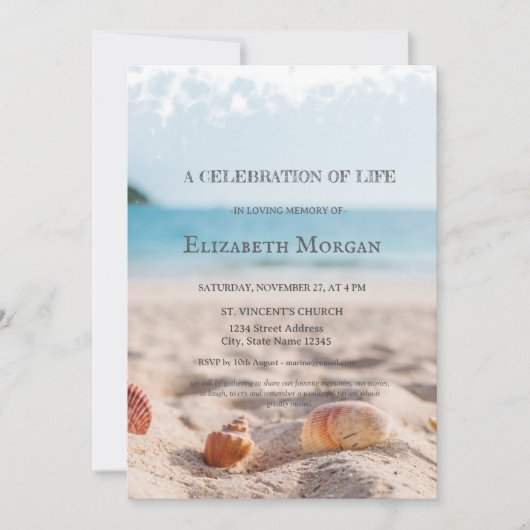 Beach Seashells Feier des Lebens Einladung (Vorderseite)