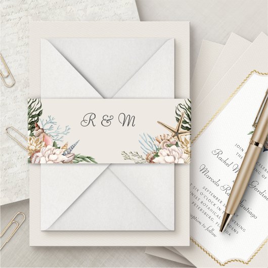 Beach Seashells Floral Wedding Bly Band