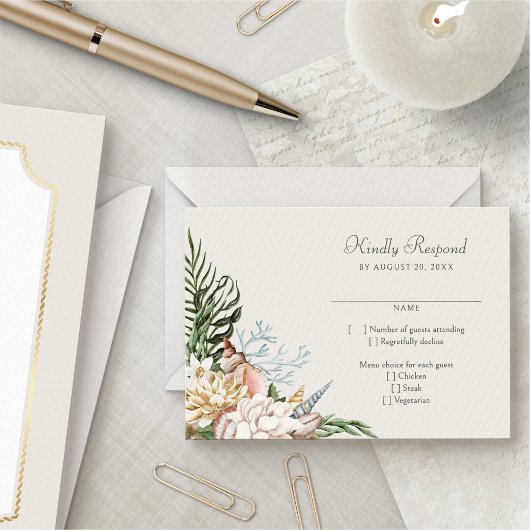 Beach Seashells Floral Wedding RSVP