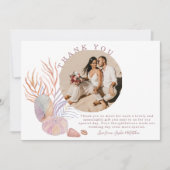 Beach Seashells Foto Hochzeit an der Küste Dankeskarte (Vorderseite)