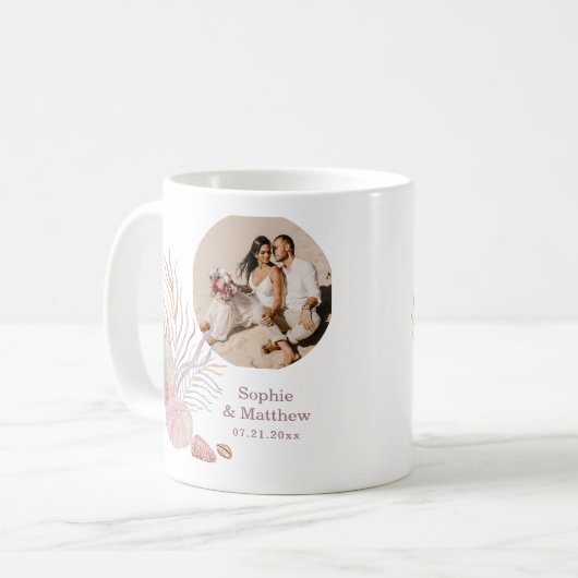 Beach Seashells Foto Hochzeit Kaffeetasse (Vorderseite Links)