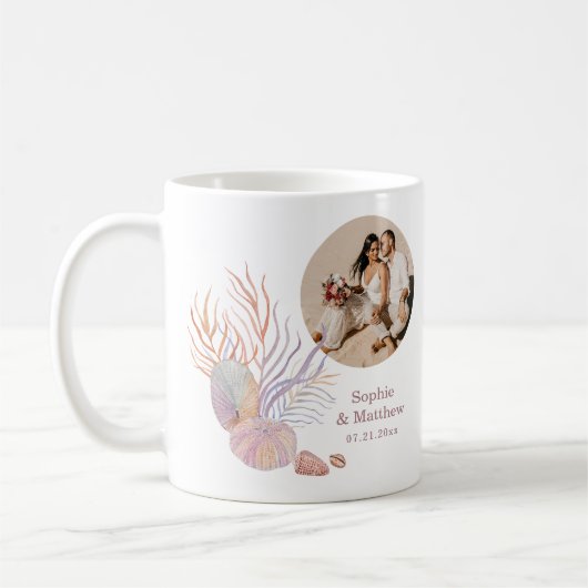 Beach Seashells Foto Hochzeit Kaffeetasse (Links)