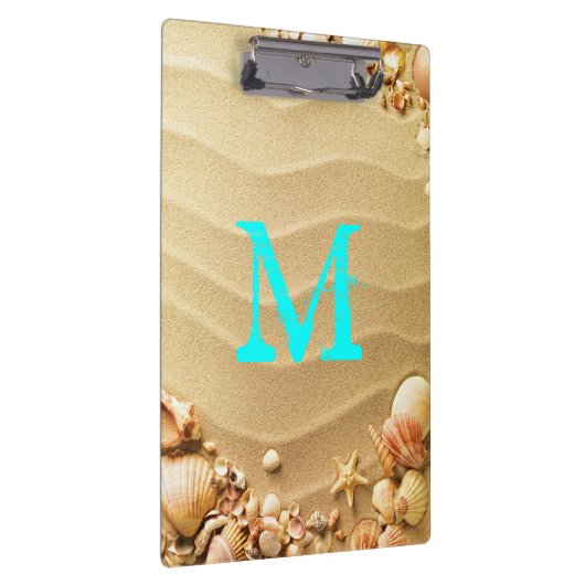 Beach Seashells Hawaii Monogram Initial Clip Board Klemmbrett (Rechts)