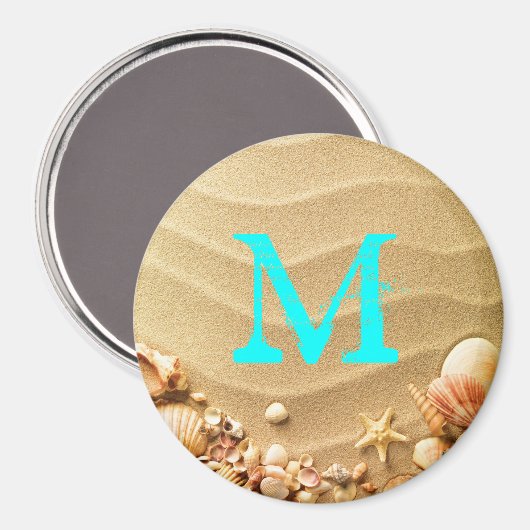Beach Seashells Hawaii Monogram Initial Magnet (Vorderseite/Rückseite)