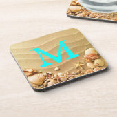 Beach Seashells Hawaii Sand Monogram Drink Unterse Getränkeuntersetzer (Linke Seite)