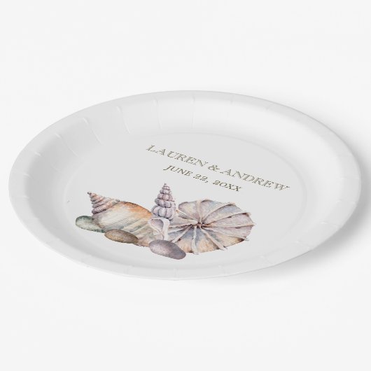 Beach Seashells | Nautical Tropical Wedding Pappteller (Schrägansicht)