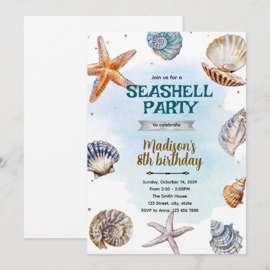 Beach Seashells Party Invitation Einladung (Vorne/Hinten)