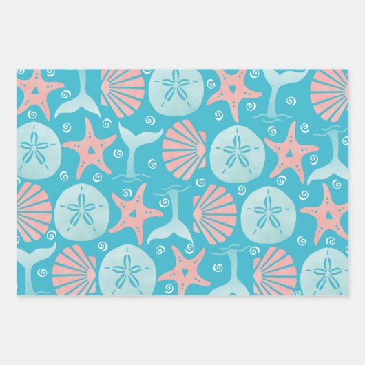 Beach Seashells Sand Dollar Starfish Whale Geschenkpapier Set (Vorderseite 3)