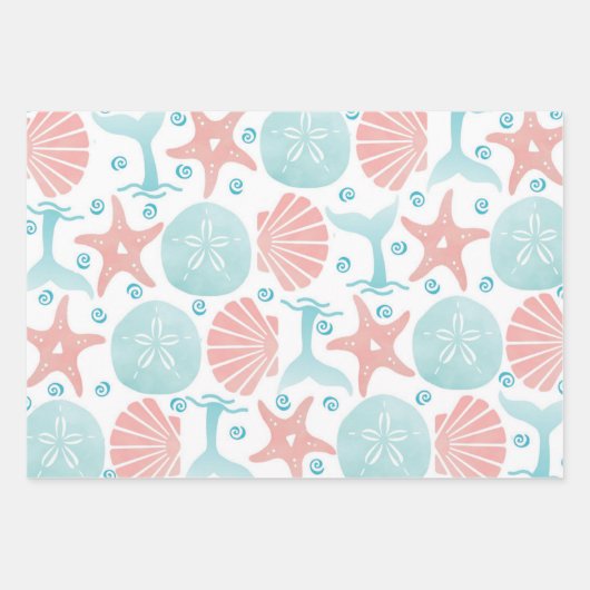 Beach Seashells Sand Dollar Starfish Whale Geschenkpapier Set (Vorderseite 2)